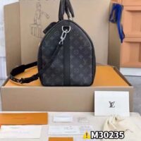 Louis Vuitton LV Unisex Keepall 50 Bandoulière Black Cabin-Size Taiga Cowhide Leather Monogram Eclipse Coated Canvas ( (14)