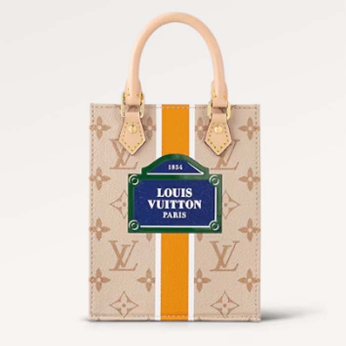 Louis Vuitton LV Unisex Petit Sac Plat Bag Beige Ocher Monopaname Coated Canvas Cowhide Leather