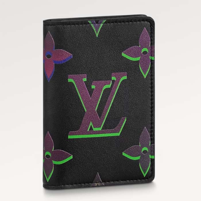 Louis Vuitton LV Unisex Pocket Organizer Black Borealis Calf Leather Textile Lining