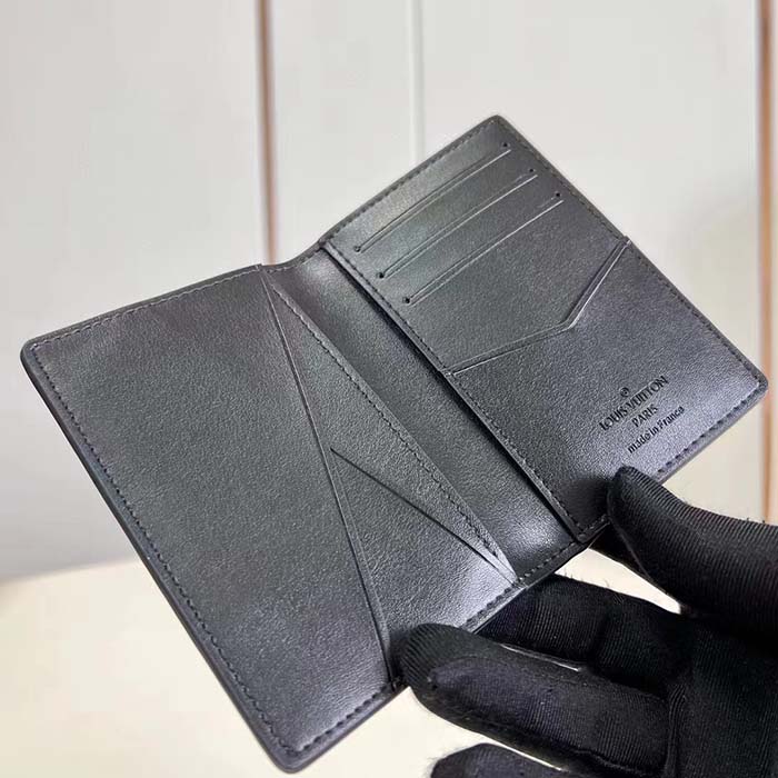 Louis Vuitton LV Unisex Pocket Organizer Black Borealis Calf Leather Textile Lining (6)