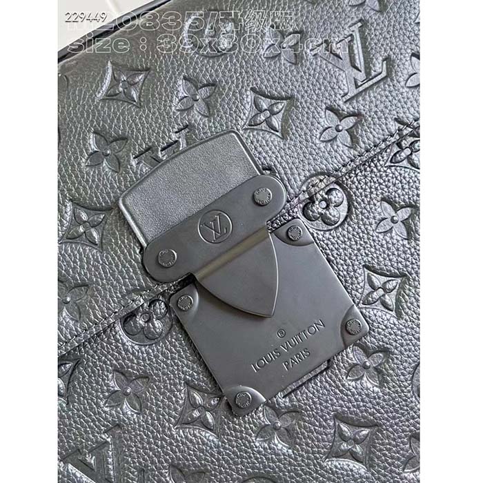 Louis Vuitton LV Unisex S Lock Briefcase Black Taurillon Monogram Embossed Cowhide Leather (3)