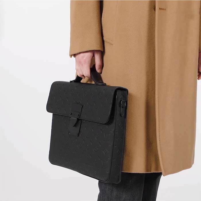 Louis Vuitton LV Unisex S Lock Briefcase Black Taurillon Monogram Embossed Cowhide Leather (7)