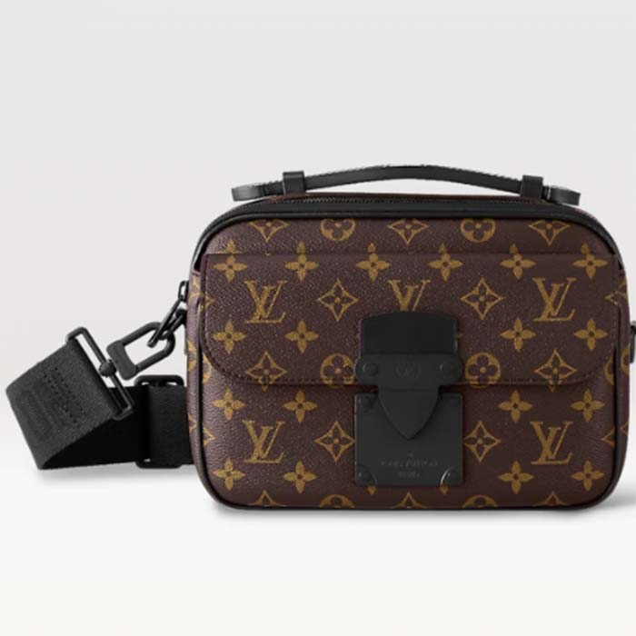 Louis Vuitton LV Unisex S Lock Messenger Black Monogram Macassar Coated Canvas Epi Leather