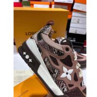 Louis Vuitton LV Unisex Skate Sneaker Brown Mesh Python-Like Embossed Leather Double Laces Rubber (13)