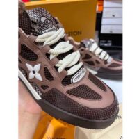 Louis Vuitton LV Unisex Skate Sneaker Brown Mesh Python-Like Embossed Leather Double Laces Rubber (13)