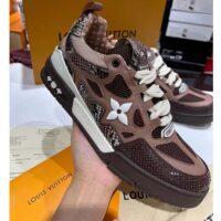Louis Vuitton LV Unisex Skate Sneaker Brown Mesh Python-Like Embossed Leather Double Laces Rubber (13)