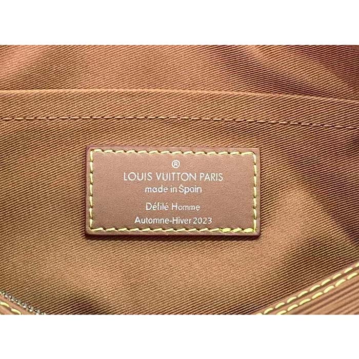 Louis Vuitton LV Unisex Soft Polochon MM Cognac Calf Leather Textile Lining (8)