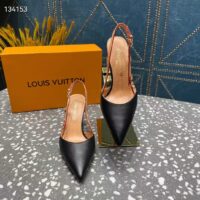 Louis Vuitton LV Women Blossom Slingback Pump Black Lambskin Strap Natural Cowhide Leather