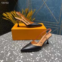 Louis Vuitton LV Women Blossom Slingback Pump Black Lambskin Strap Natural Cowhide Leather