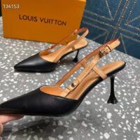 Louis Vuitton LV Women Blossom Slingback Pump Black Lambskin Strap Natural Cowhide Leather