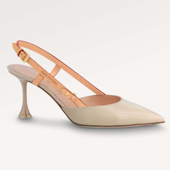 Louis Vuitton LV Women Blossom Slingback Pump Cream Patent Calf Leather Natural Cowhide