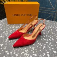 Louis Vuitton LV Women Blossom Slingback Pump Red Suede Baby Goat Leather Cowhide (6)