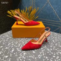 Louis Vuitton LV Women Blossom Slingback Pump Red Suede Baby Goat Leather Cowhide (6)