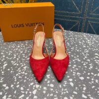 Louis Vuitton LV Women Blossom Slingback Pump Red Suede Baby Goat Leather Cowhide (6)