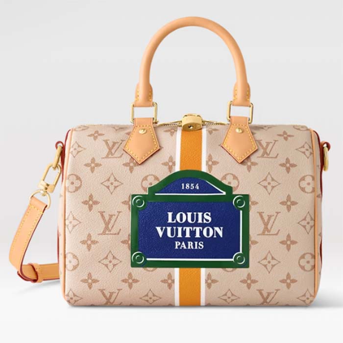 Louis Vuitton LV Women Speedy Bandoulière 25 Handbag Beige Ocher Monopaname Coated Canvas