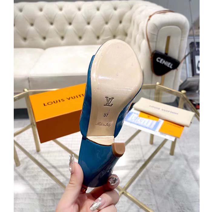 Louis Vuitton LV Women Super Mule Azure Blue Monogram-Debossed Patent Calf Leather 10 CM Heel (2)