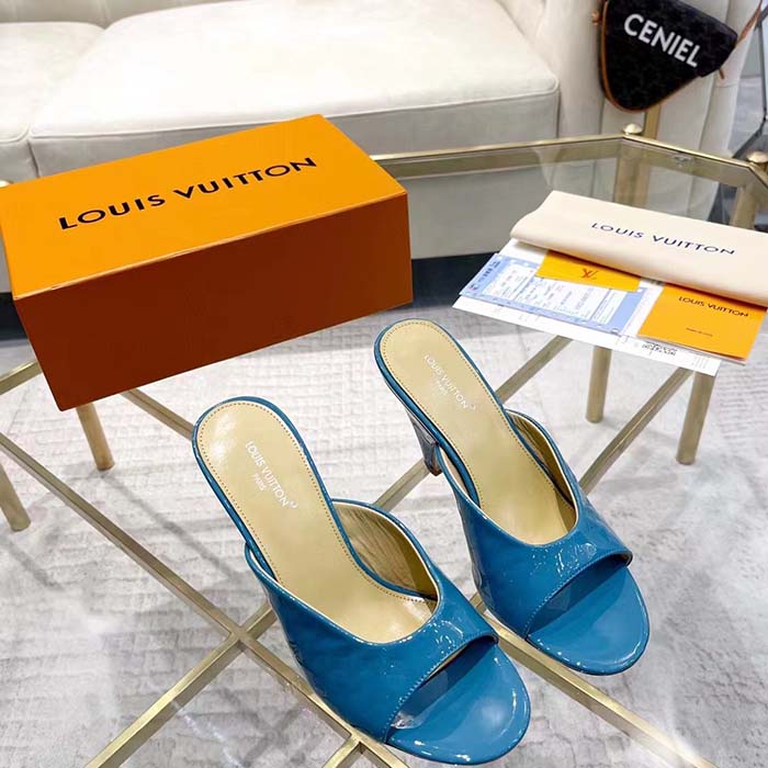 Louis Vuitton LV Women Super Mule Azure Blue Monogram-Debossed Patent Calf Leather 10 CM Heel (5)