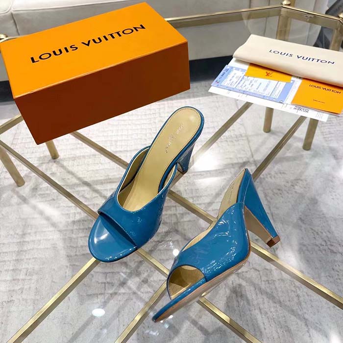Louis Vuitton LV Women Super Mule Azure Blue Monogram-Debossed Patent Calf Leather 10 CM Heel (6)