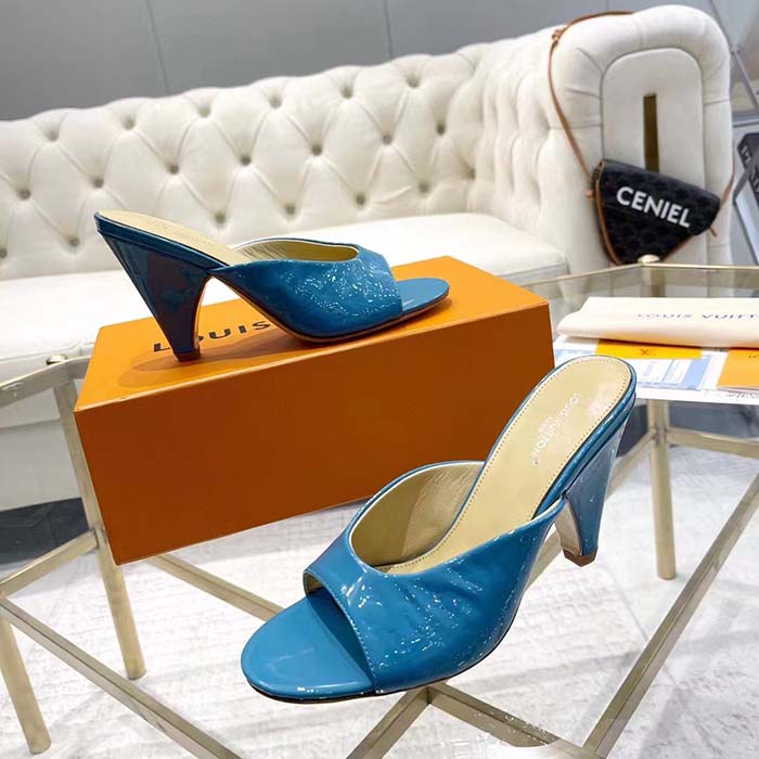 Louis Vuitton LV Women Super Mule Azure Blue Monogram-Debossed Patent Calf Leather 10 CM Heel (7)