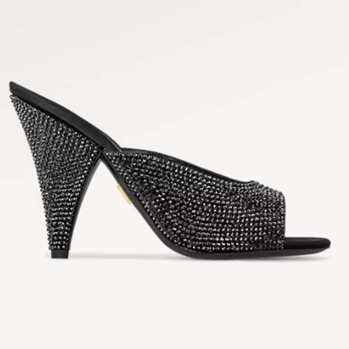 Louis Vuitton LV Women Super Mule Black Strass Leather Outsole 10 CM Heel