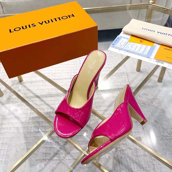 Louis Vuitton LV Women Super Mule Fuchsia Monogram-Debossed Patent Calf Leather 10 CM Heel (8)