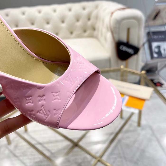 Louis Vuitton LV Women Super Mule Rose Clair Pink Monogram-Debossed Patent Calf Leather 10 CM Heel (3)