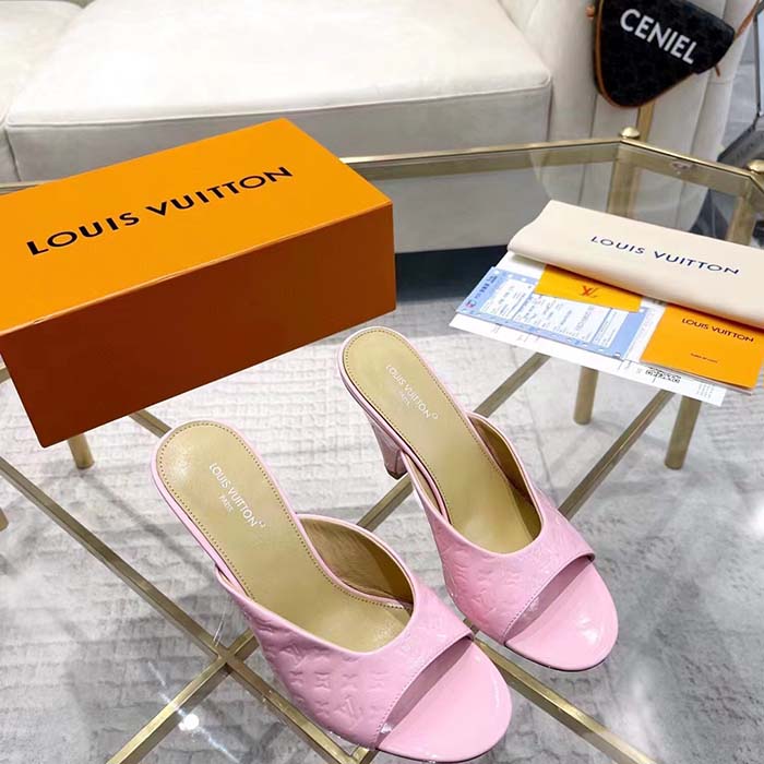 Louis Vuitton LV Women Super Mule Rose Clair Pink Monogram-Debossed Patent Calf Leather 10 CM Heel (5)