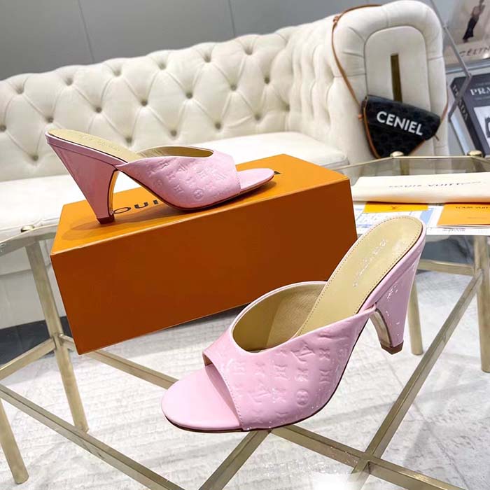 Louis Vuitton LV Women Super Mule Rose Clair Pink Monogram-Debossed Patent Calf Leather 10 CM Heel (6)