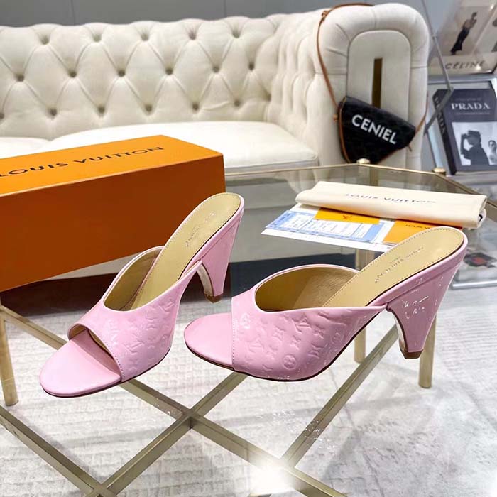 Louis Vuitton LV Women Super Mule Rose Clair Pink Monogram-Debossed Patent Calf Leather 10 CM Heel (7)