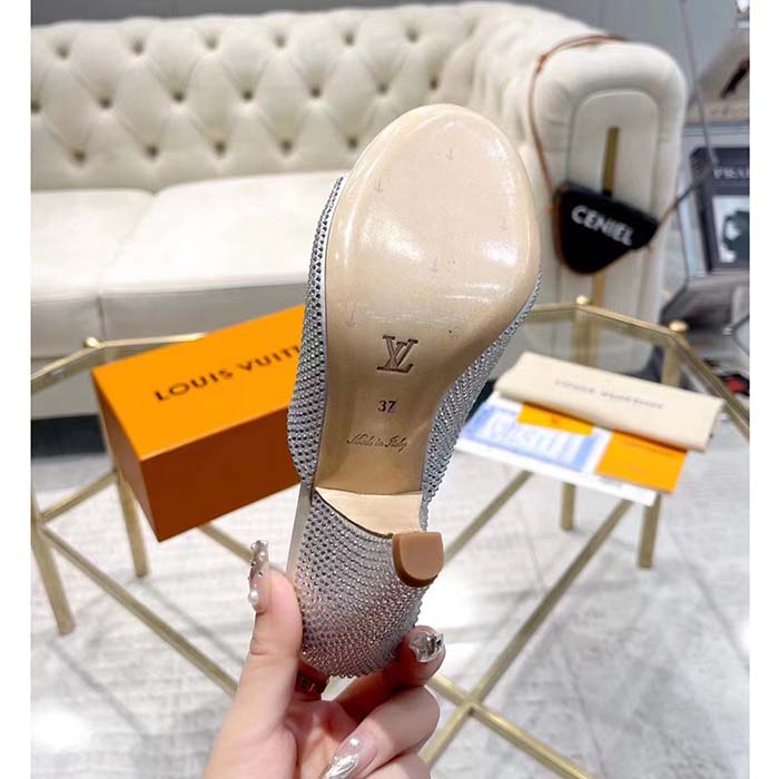 Louis Vuitton LV Women Super Mule Silver Strass Leather Outsole 10 CM Heel (6)