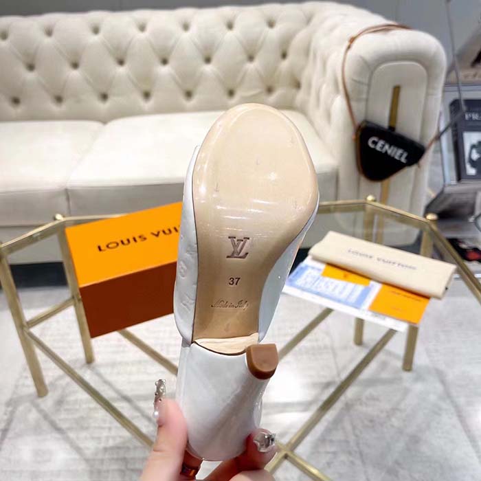 Louis Vuitton LV Women Super Mule White Monogram-Debossed Patent Calf Leather 10 CM Heel (1)