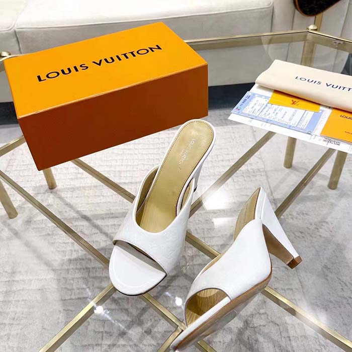 Louis Vuitton LV Women Super Mule White Monogram-Debossed Patent Calf Leather 10 CM Heel (10)