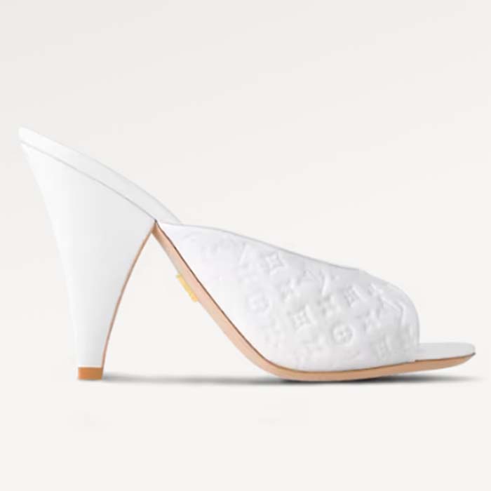 Louis Vuitton LV Women Super Mule White Monogram-Debossed Patent Calf Leather 10 CM Heel