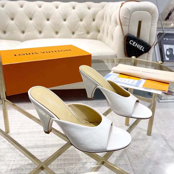 Louis Vuitton LV Women Super Mule White Monogram-Debossed Patent Calf Leather 10 CM Heel (4)