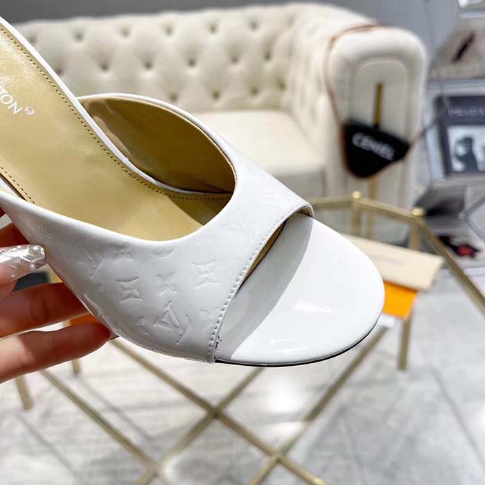 Louis Vuitton LV Women Super Mule White Monogram-Debossed Patent Calf Leather 10 CM Heel (7)