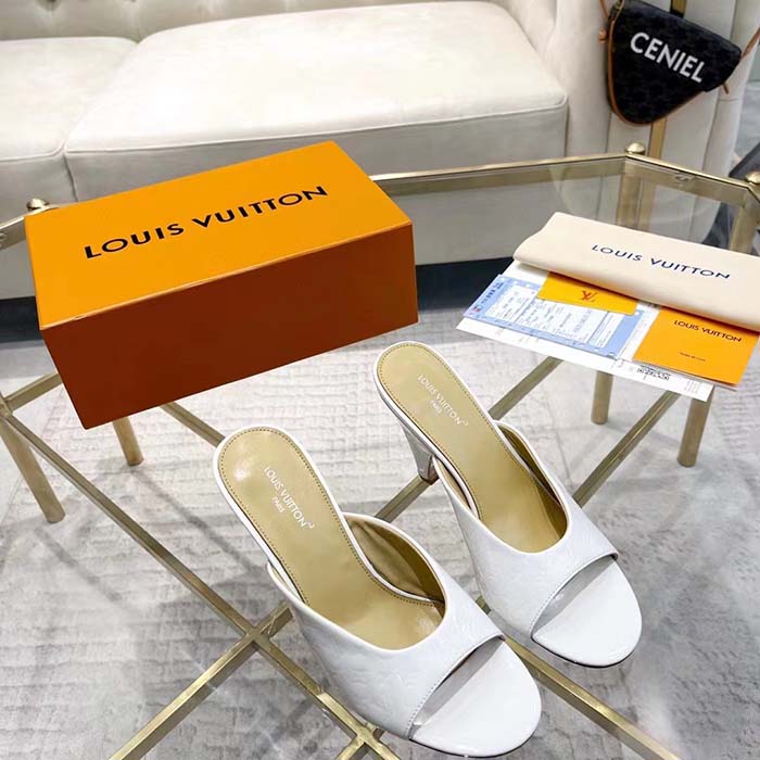 Louis Vuitton LV Women Super Mule White Monogram-Debossed Patent Calf Leather 10 CM Heel (8)