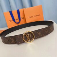 Louis Vuitton Unisex LV Circle 35 MM Reversible Belt Black Leather Monogram Canvas (6)