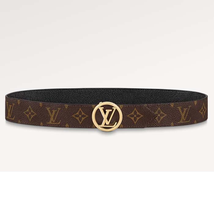 Louis Vuitton Unisex LV Circle 35 MM Reversible Belt Black Leather Monogram Canvas