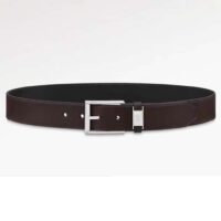 Louis Vuitton Unisex LV City Pin 35 MM Belt Brown Calf Leather Silver Color Hardware (7)