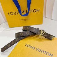 Louis Vuitton Unisex LV Pretty LV 20 MM Reversible Belt Black Leather Monogram Canvas Recto Side (4)