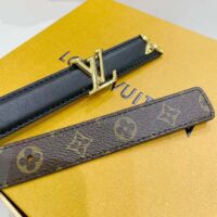 Louis Vuitton Unisex LV Pretty LV 20 MM Reversible Belt Black Leather Monogram Canvas Recto Side (4)