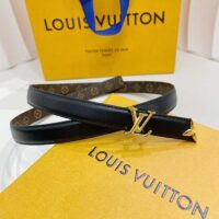 Louis Vuitton Unisex LV Pretty LV 20 MM Reversible Belt Black Leather Monogram Canvas Recto Side (4)