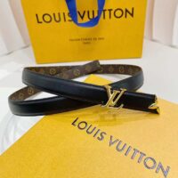 Louis Vuitton Unisex LV Pretty LV 20 MM Reversible Belt Black Leather Monogram Canvas Recto Side (4)