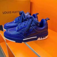 Louis Vuitton Unisex LV Skate Sneaker Blue Grained Calf Leather Double Laces Rubber Outsole (4)