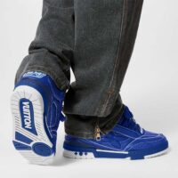 Louis Vuitton Unisex LV Skate Sneaker Blue Grained Calf Leather Double Laces Rubber Outsole (4)