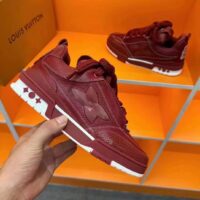 Louis Vuitton Unisex LV Skate Sneaker Bordeaux Red Grained Calf Leather Double Laces Rubber Outsole (4)