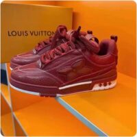 Louis Vuitton Unisex LV Skate Sneaker Bordeaux Red Grained Calf Leather Double Laces Rubber Outsole (4)