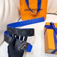 Louis Vuitton Unisex LV Tag 40 MM Reversible Belt Blue Monogram Eclipse Coated Canvas Calf Leather (9)