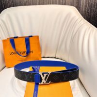 Louis Vuitton Unisex LV Tag 40 MM Reversible Belt Blue Monogram Eclipse Coated Canvas Calf Leather (9)