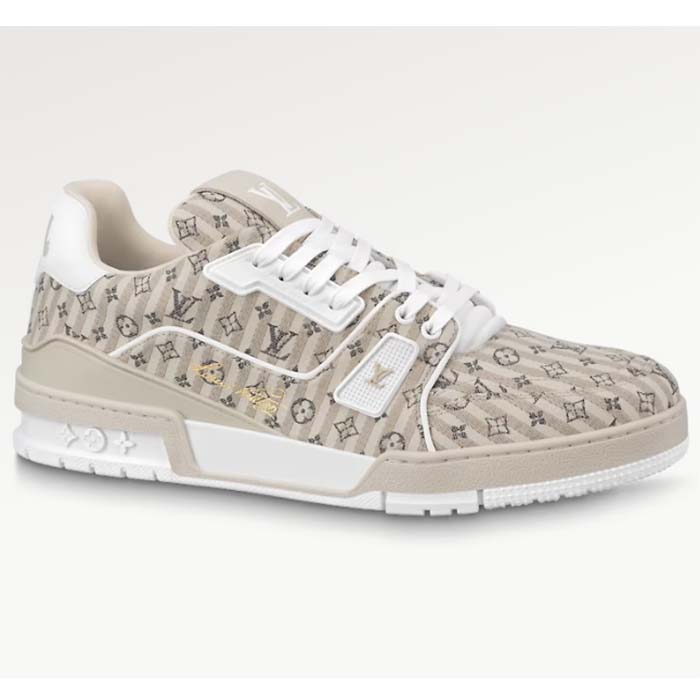 Louis Vuitton Unisex LV Trainer Sneaker Beige Monogram Textile Rubber Outsole Initials